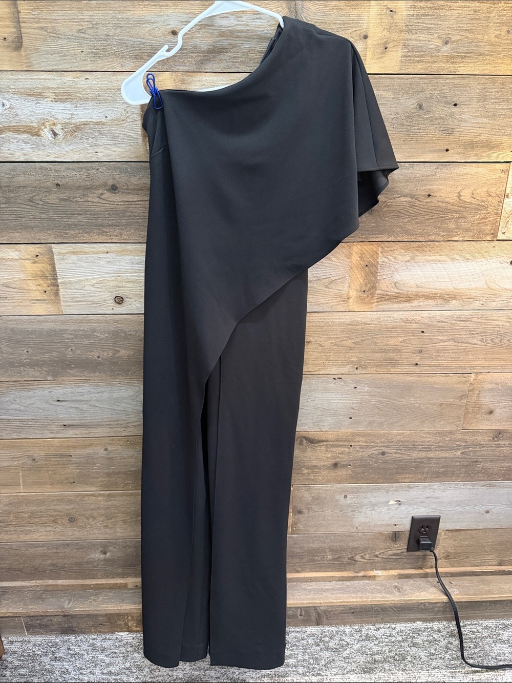 Adriana Papell Elegant One-Shoulder Black Jumpsuit Dress